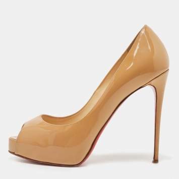 Pre Owned Christian Louboutin Beige Patent Very Prive Pumps Size 36