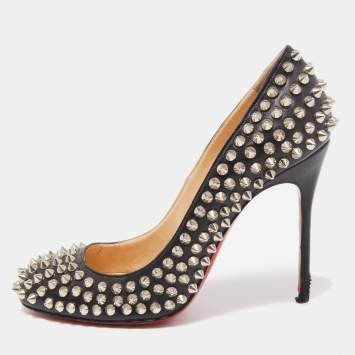 Pre Owned Christian Louboutin Black Leather Pigalle Spikes Pumps Size 36
