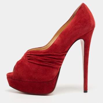 Pre Owned Christian Louboutin Red Suede Drapadita Pumps Size 38