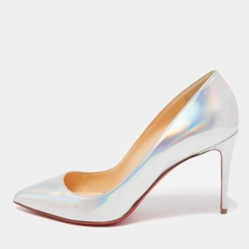 Pre Owned Christian Louboutin Silver Patent Pigalle Pumps Size 38