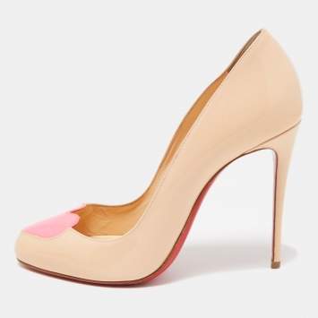 Pre Owned Christian Louboutin Beige Patent Doracora Pumps Size 38