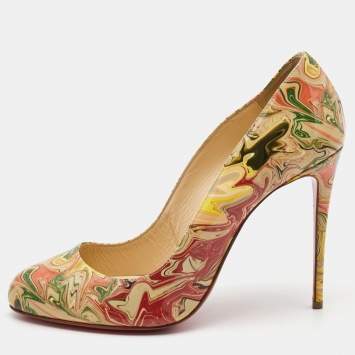 Pre Owned Christian Louboutin Multicolor Marble Print Patent Leather Fifi Pumps Size 38