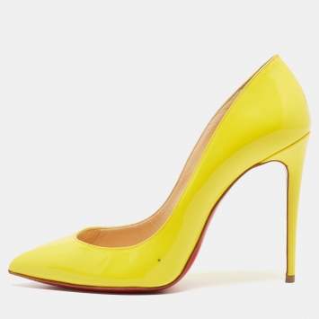 Pre Owned Christian Louboutin Yellow Patent Leather Pigalle Follies Pumps Size 37.5