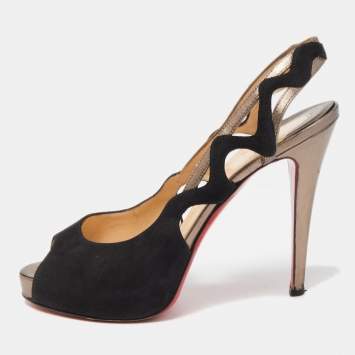 Pre Owned Christian Louboutin Black Suede and Leather Slingback Pumps Size 38.5