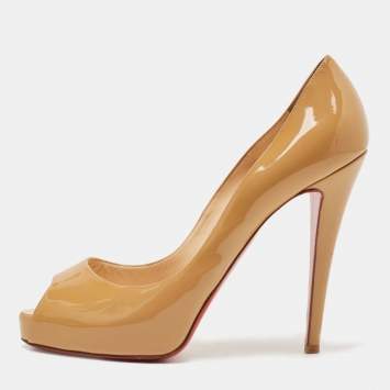Pre Owned Christian Louboutin Beige Patent Leather Very Prive Pumps Size 40