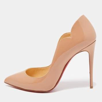 Pre Owned Christian Louboutin Beige Patent Leather Hot Chick Pointed Toe Pumps Size 36