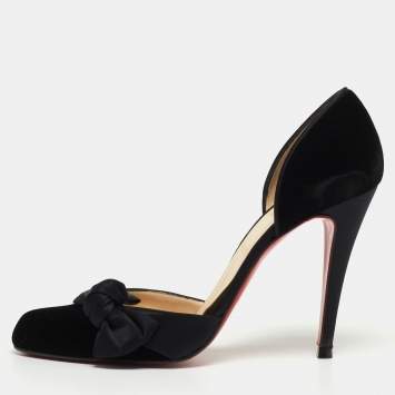 Pre Owned Christian Louboutin Black Velvet Bow D'orsay Pumps Size 39.5