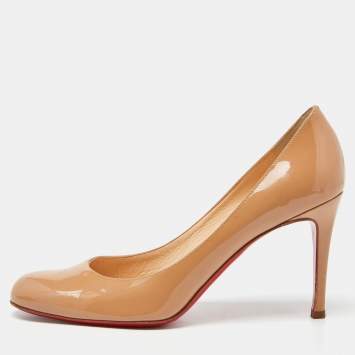 Pre Owned Christian Louboutin Beige Patent Simple Pumps Size 38.5