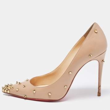 Pre Owned Christian Louboutin Beige Leather Degraspike Pumps Size 38