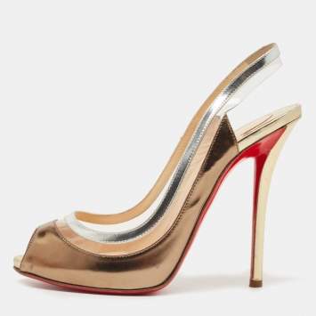 Pre Owned Christian Louboutin Tricolor Leather Paulina Peep Toe Slingback Sandals Size 37