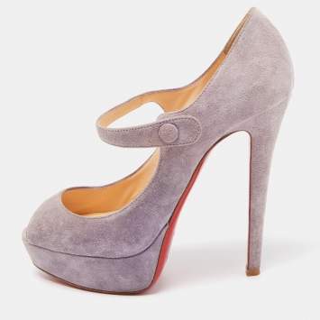 Pre Owned Christian Louboutin Purple Suede Zeppa Peep Toe Mary Jane Pumps Size 37