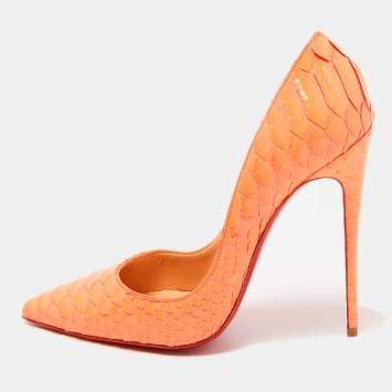 Pre Owned Christian Louboutin Neon Orange Python So Kate Pumps Size 39