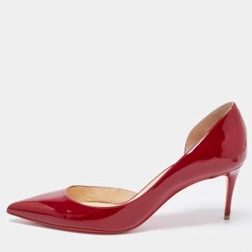 Pre Owned Christian Louboutin Burgundy Patent Leather Iriza Pumps Size 39