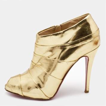 Pre Owned Christian Louboutin Gold Leather Robot Booties Size 39