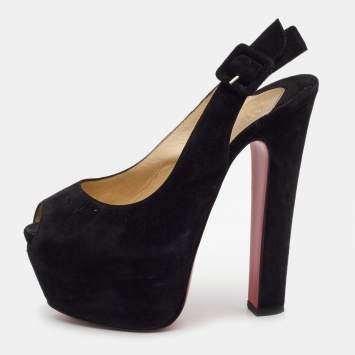 Pre Owned Christian Louboutin Black Suede Tartarina 160  Slingback Pumps Size 36.5