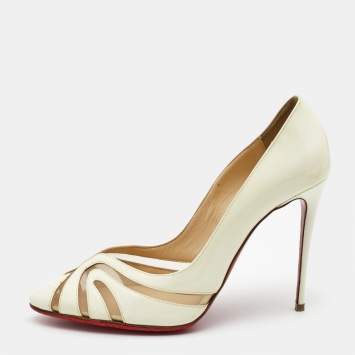 Pre Owned Christian Louboutin Cream Leather And Net Pumps Size 39