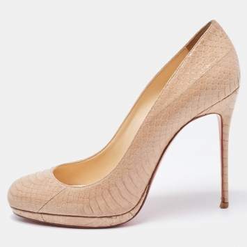 Pre Owned Christian Louboutin Beige Water Snake New Simple Pumps Size 39.5