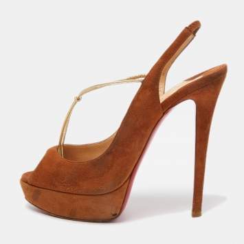 Pre Owned Christian Louboutin Brown Suede Alta Spritney Slingback Pumps Size 38