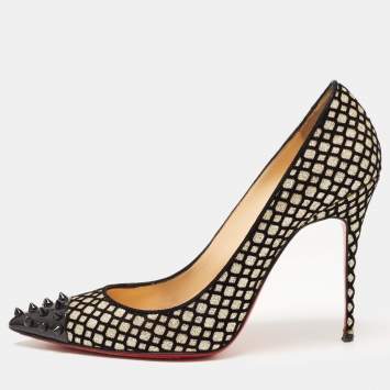 Pre Owned Christian Louboutin Black/Gold Suede and Glitter Geo Pumps Size 39