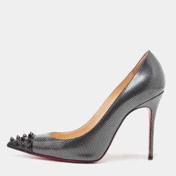 Pre Owned Christian Louboutin Grey Patent Geo Pumps Size 36.5