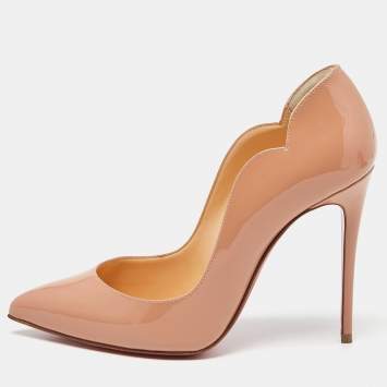 Pre Owned Christian Louboutin Beige Patent Leather Hot Chick Pumps Size 36