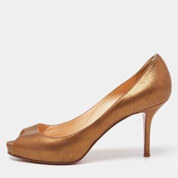 Pre Owned Christian Louboutin Metallic Brown Leather Very Prive Pumps Size 38
