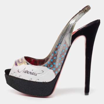 Pre Owned Christian Louboutin Multicolor Winter Trash PVC And Velvet Platform Slingback Sandals Size 37