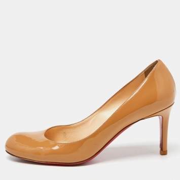 Pre Owned Christian Louboutin Beige Patent Leather Simple Pumps Size 37.5