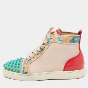 Pre Owned Christian Louboutin Multicolor Patent and Leather Louis Spikes High Top Sneakers Size 36.5