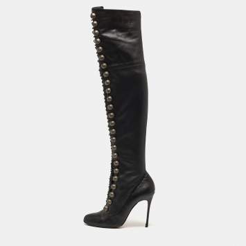 Pre Owned Christian Louboutin Black Leather Knee Length Boots Size 40