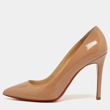 Pre Owned Christian Louboutin Beige Patent Leather Pigalle Pumps Size 37.5