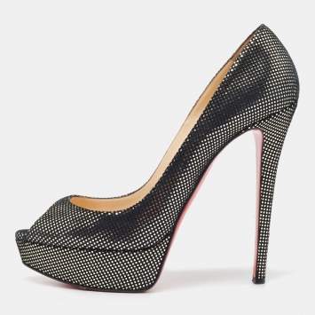 Pre Owned Christian Louboutin Two Tone Laminated Suede Lady Peep Pumps Size 40