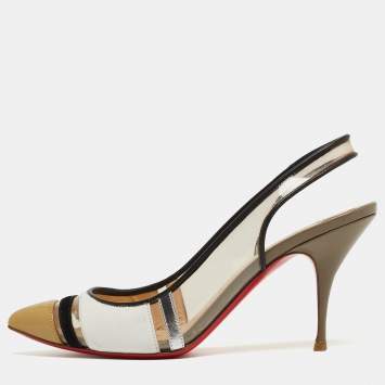 Pre Owned Christian Louboutin Tri-Color PVC and Leather Highway Slingback Sandals Size 36.5