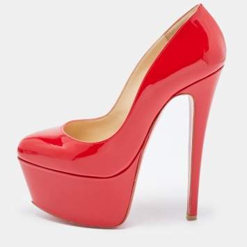 Pre Owned Christian Louboutin Red Patent Leather Victoria Platform Pumps Size 36