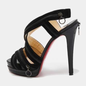 Pre Owned Christian Louboutin Black Suede Rodita Sandals Size 36.5