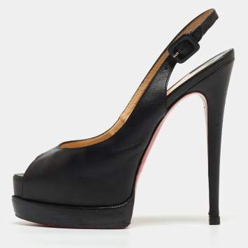 Pre Owned Christian Louboutin Black Leather Palais Royal Slingback Pumps Size 37.5