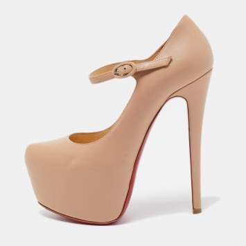 Pre Owned Christian Louboutin Beige Leather Lady Daf  Pumps Size 36.5