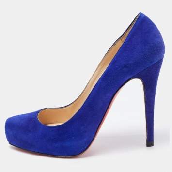 Pre Owned Christian Louboutin Blue Suede Ronaldo Pumps Size 37.5