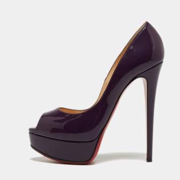 Pre Owned Christian Louboutin Purple Patent Lady Peep Pumps Size 36