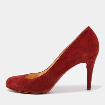 Pre Owned Christian Louboutin Red Suede Eloise Pumps Size 40