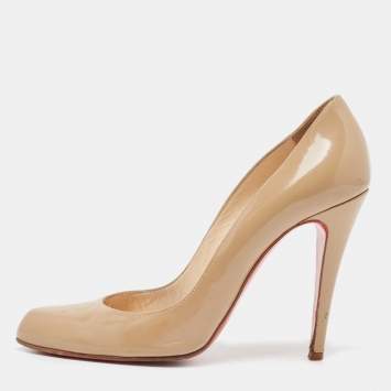 Pre Owned Christian Louboutin Beige Patent Simple Pumps Size 38.5