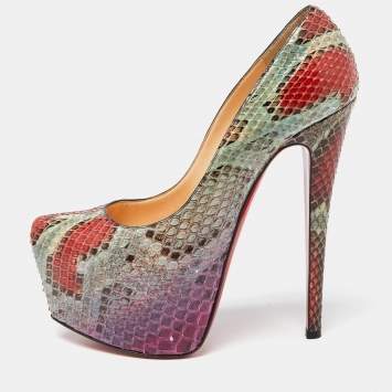 Pre Owned Christian Louboutin Multicolor Python Daffodile Pumps Size 37