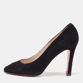 Pre Owned Christian Louboutin Black Suede Peep Toe Pumps Size 38