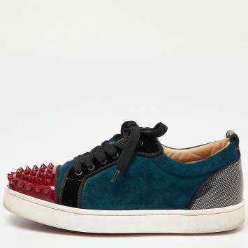 Pre Owned Christian Louboutin Multicolor Velvet, Suede and Patent Leather Spikes Low Top Sneakers Size 37