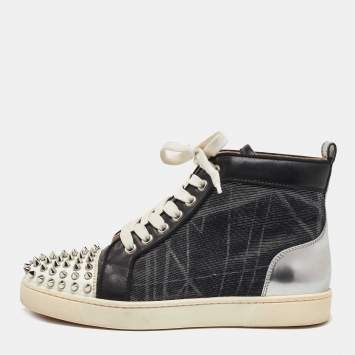 Pre Owned Christian Louboutin Tri Color Leather and Mesh Louis Spikes Orlato Sneakers Size 37.5