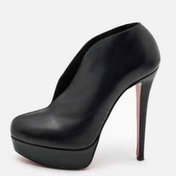 Pre Owned Christian Louboutin Black Leather Miss Fast Plato Platform Ankle Booties Size 38