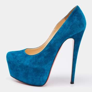 Pre Owned Christian Louboutin Blue Suede Daffodile Pumps Size 37