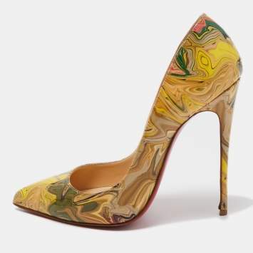 Pre Owned Christian Louboutin Multicolor Marble Print Patent Leather Pigalle Follies Pumps Size 37.5