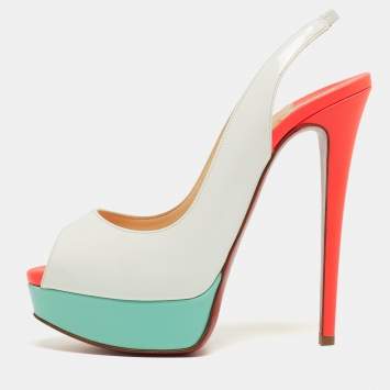 Pre Owned Christian Louboutin Tricolor Patent Leather Lady Peep Slingback Pumps Size 37