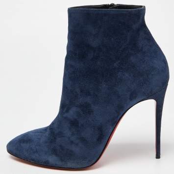 Pre Owned Christian Louboutin Blue Suede Eloise 85 Boots Size 40.5